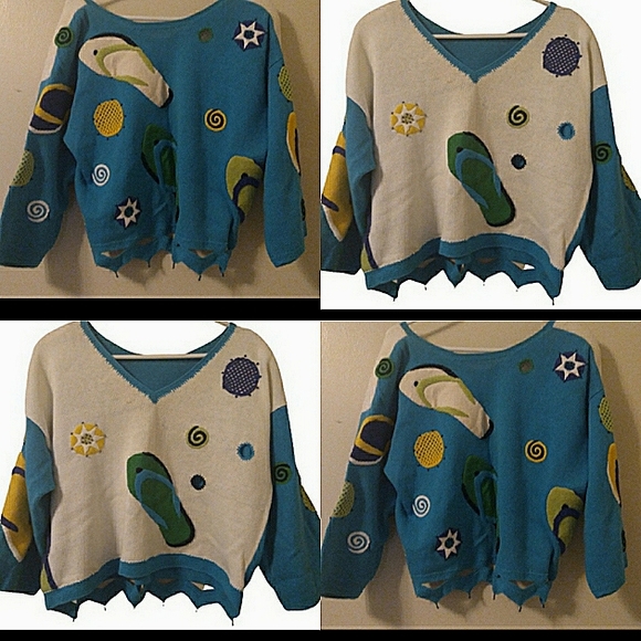 80's Vintage Marisa Christina/Lisa Nichols Flip Flop Cropped Sweater - Picture 2 of 16